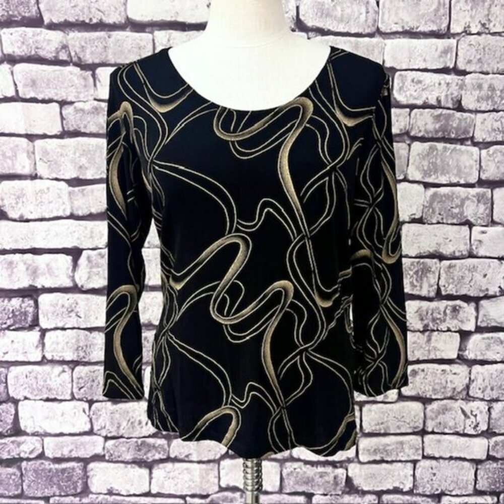 Susan Lawrence Black & Beige Scoop Neck Blouse Size L